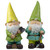 Set of 2 Green and Yellow Gnome Outdoor Garden Statues 12.25"