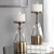 Set of 2 Glass and Brass Pillar Candle Holders 12"