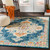 9.25' x 12.25' Distressed Finish Blue and Orange Rectangular Area Throw Rug