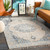 8' x 10' Ivory and Blue Distressed Finish Hand Woven Rectangular Area Throw Rug
