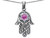 Star K Hamsa Evil Eye Protection Pendant Necklace Round Created Pink Sapphire in Sterling Silver