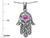 Star K Hamsa Evil Eye Protection Pendant Necklace Round Created Pink Sapphire in Sterling Silver