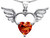 Star K Wings Of Love Birth Month Pendant Necklace with 8mm Heart Shape Simulated Orange Mexican Fire Opal