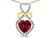 Star K Heart Shape 8mm Created Ruby Heart Halo Embrace Pendant Necklace 14k Gold with Rhodium Finish 312901A