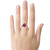 Star K Three 3 Stone 8mm Round Created Ruby Trillion Engagement Promise Comfort fit Ring - 317689AF5