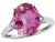 Star K Large Oval 12x10 Created Pink Sapphire 3 Stone Trillion Setting Ring - 316237A45