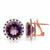 14k Rose Gold French Clip Earrings with Natural Black/White Diamonds and Amethysts