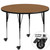 60'' Oak Brown Contemporary Round Activity Table with Height Adjustable Mobile Legs