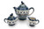 Blue Rose Polish Pottery Mosaic Flower 3 PC Coffee Pot Set with Bird Topper