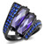 Women's Light Black Ion Plated Stainless Steel Ring with Tanzanite CZ Stone - Size 7