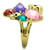 Women's Gold IP Stainless Steel Skull Shaped Ring with Multicolor Cubic Zirconia - Size 10
