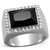 Men's Stainless Steel Ring with Black Jet Synthetic Onyx and Clear Stones - Size 8
