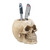 4" Brown and Beige Distressed Finish Realistic Grinning Skull Halloween Pen Holder (Pack of 2)