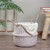 17" Beige and White Large Seagrass Belly Basket with Handles