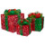 Set of 3 LED Lighted Red and Green Glitter Threaded Gift Boxes Outdoor Christmas Decoration