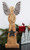 AuldHome Wooden Angel Christmas Statues; Primitive Farmhouse Holiday Decor Wood and Metal Praying Figurines