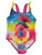 Trolls World Tour Girls Poppy 1 Piece Neon Pink Tie Dye Bathing Swimsuit 5/6
