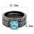 Set of 3 Women's Light Black IP Stainless Steel Wedding Ring with Sea Blue CZ Stones, Size 5
