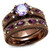 Set of 2 Women's IP Coffee Light Stainless Steel Wedding Ring with Amethyst CZ Stones, Size 6