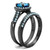 2-Piece Women's Light Black IP Stainless Steel Wedding Ring Set with Sea Blue CZ, Size 8