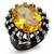 Women's Stainless Steel Engagement Ring with Yellow Topaz CZ and Clear Stones - Size 10