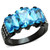 Women's Stainless Steel Tapered Engagement Ring with Sea Blue and Clear CZ - Size 5