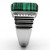 Men's Stainless Steel Ring with Emerald Synthetic Malachite and Clear Stones - Size 8