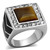Men's Stainless Steel Ring with Brown Topaz Tiger Eye Synthetic Stone - Size 11