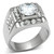 Stainless Steel Men's Ring with Cubic Zirconia Stones - Size 8