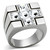 Men's Stainless Steel Cross Ring with Clear Crystals - Size 8 (Pack of 2)