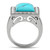 Men's Stainless Steel Ring with Sea Blue Synthetic Turquoise and Clear Stones - Size 9