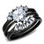 3-Piece Women's Black Ion Plated Stainless Steel Ring with Cubic Zirconia, Size 9