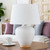 23.5" White Ribbed Glazed Ceramic Table Lamp with White Linen Drum Shade