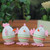 Set of 3 Pink and Green Striped Felt Easter Egg Chicken Spring Figurine Decor 2.75"
