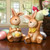 Set of 2 Brown and Yellow Bunnies Holding Eggs Easter Tabletop Decors 7"