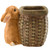 9" Brown and White Flowerpot with Easter Rabbit Outdoor Planter