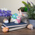 5.75" White and Pink Spring Bunny with Blue Easter Egg Figurine