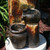 Sunnydaze Outdoor Polyresin Cascading Log and Buckets Solar Powered Water Fountain with Submersible Pump and Solar Panel - 30"
