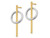 14K Yellow and White Gold Circle Stick Dangle Earrings