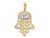 FJC Finejewelers 14 kt Yellow Gold and White Rhodium Bright Cut Filigree Evil Eye Hamsa Charm 29 x 17 mm GQM2947A