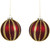 Set of 2 Burgundy and Gold Striped Beaded Christmas Glass Ball Ornaments 4"