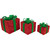Set of 3 Lighted Red Sisal Christmas Gift Boxes with Green Bows Outdoor Decorations