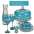 Set of 2 Light Blue and Clear Retro Striped Wine Glasses 7.5 oz.