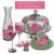 Set of 2 Pink Peony Hand Painted Wine and Dessert Glasses 4"