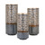 Set of 3 Weathered Gray and Gold Finished Latticework Pierced Metal Candle Holders, 15.75"