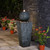 31.5" Gray and White Rippling Floating Sphere Outdoor Garden Pedestal Fountain with LED Light