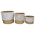 Set of 3 Beige and White Round Wicker Table and Floor Baskets