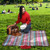 53" x 59" Red and Multicolored Striped Plaid Roll-Up Travel Blanket