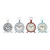 Set of 4 Brown and Blue Analog Hanging Style Round Table Clocks 9.75"