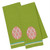 Set of 2 Green and Peach Egg Embellished Dishtowels 28"